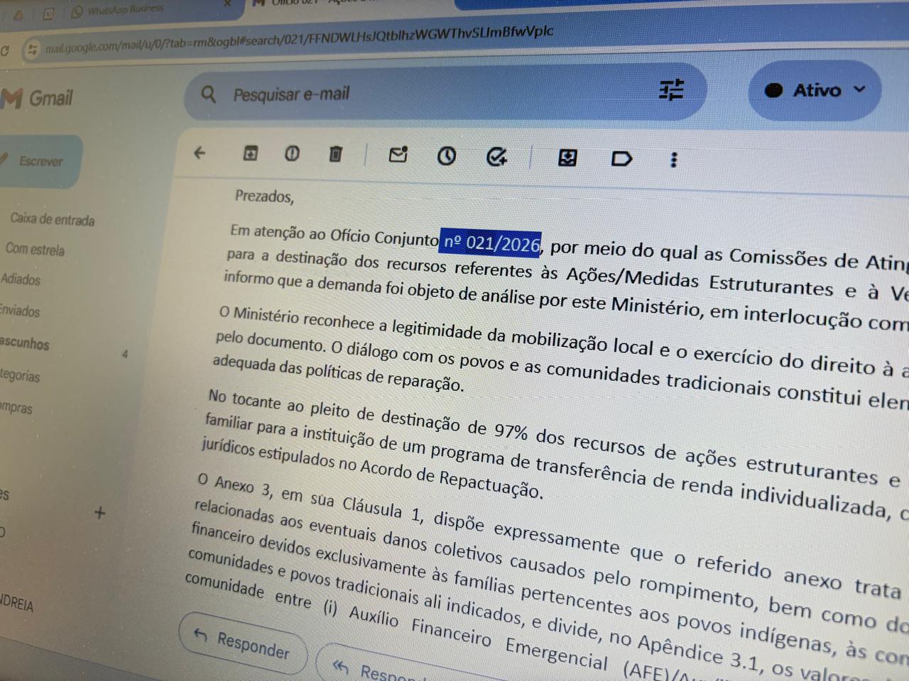Governo rejeita proposta de renda direta com recursos do Anexo 3 apresentada pelas Comissões de Atingidos(as)